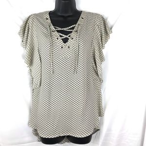 NWT A.N.A. XL Flutter Sleeve Beige Geometric Top